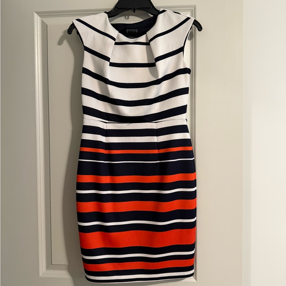 Striped Mini Dress - White, Black, Red
